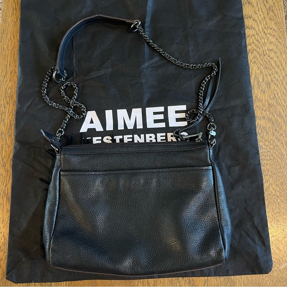 Aimee Kestenberg Black Leather Suede Fringe Hobo Bag Purse - Picture 2 of 12